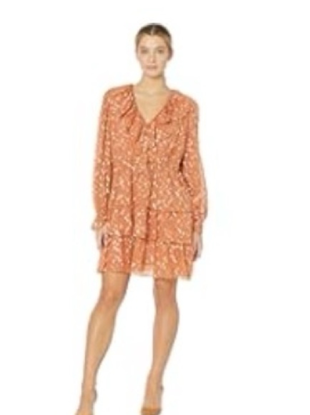Marie Oliver Una Dress - Rust Orange Tiered V-Neck Long Sleeve Dress